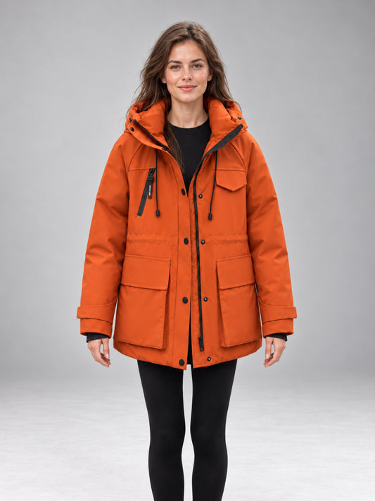 Fernlow Damen-Parka mit Kapuze – mittellanger Wintermantel
