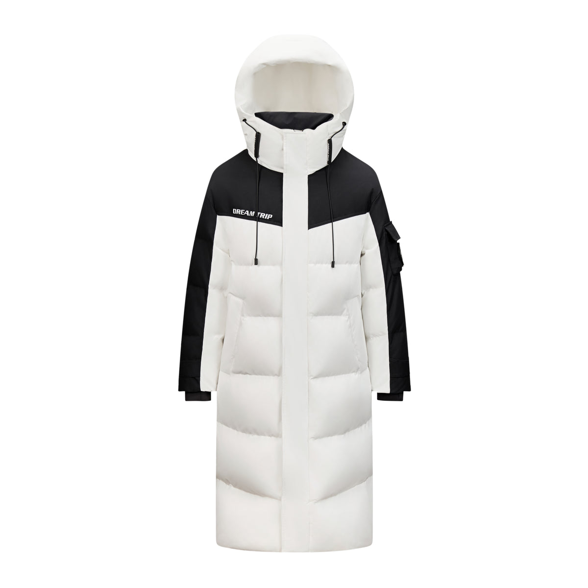 Fernlow Damen-Langmantel mit Kapuze – Colourblock-Wintermantel in Schwarz oder Weiß